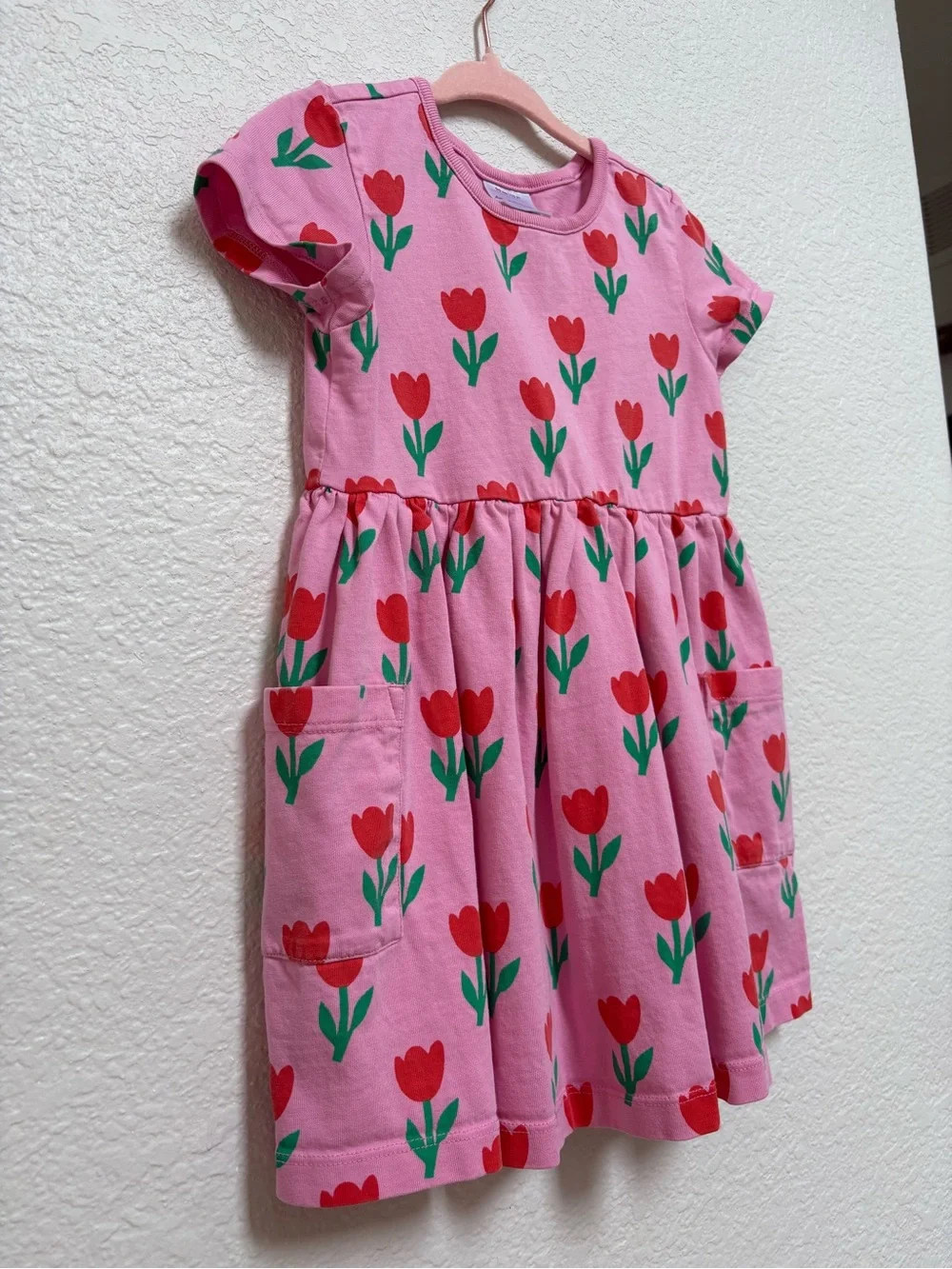 Hanna Andersson Toddler Playground Dress with Pockets Red Tulip Print Cotton 3T